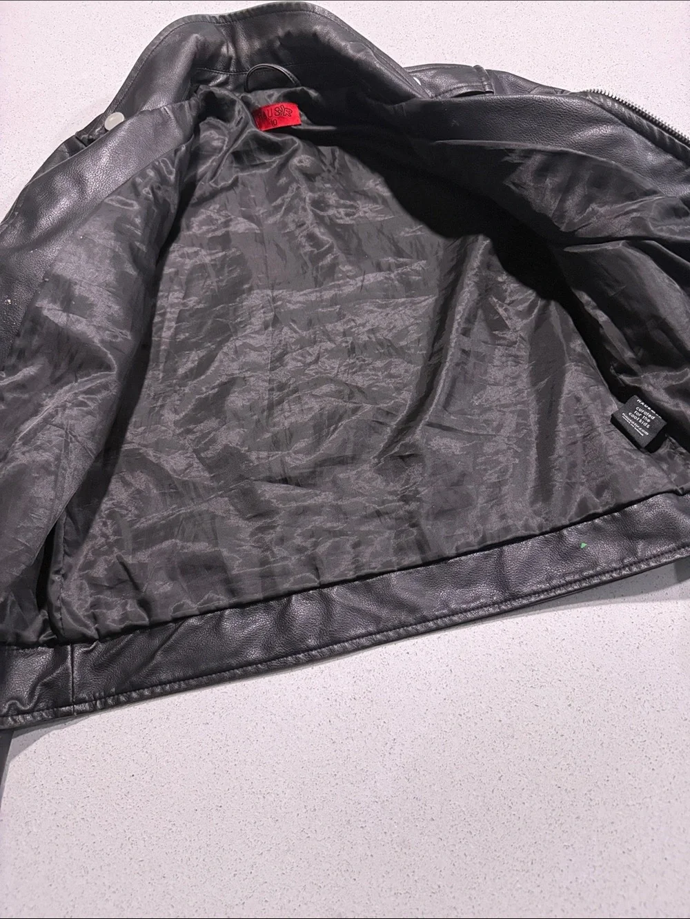 Black Faux Leather Moto Jacket with Silver Hardware